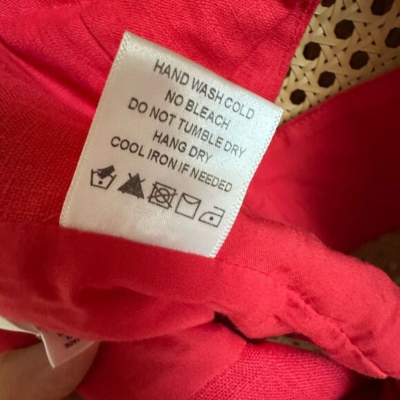 LPA Puff Sleeve Linen Blend Crop Top Self Tie Bow Bold Red Size S - Picture 7 of 9